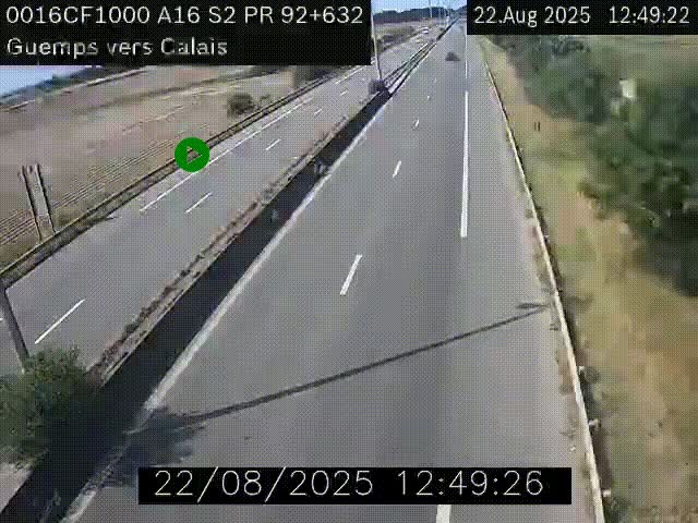 Webcam A16 juste après l'aire de repos d'Offekerque à Guemps. Vue orientée vers Calais