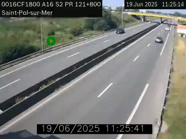 Webcam autoroute A16 à proximité de Dunkerque, à hauteur de la sortie Saint-Pol-sur-Mer. Vue orientée vers Calais