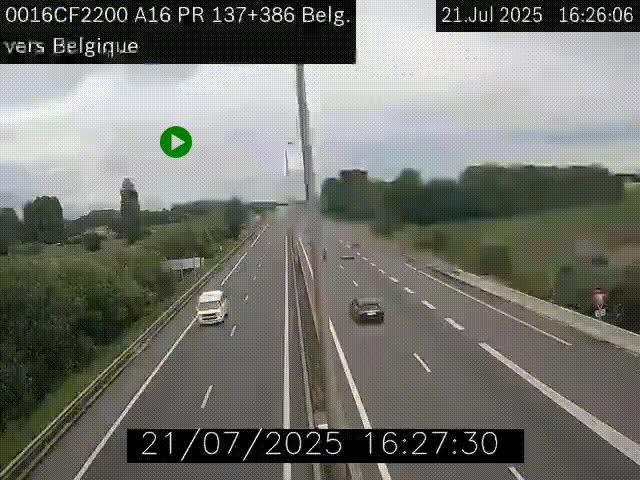 Webcam à la frontière franco-belge au niveau de Bray-Dunes/De-Panne sur l'autoroute A16. Vue orientée vers la Belgique