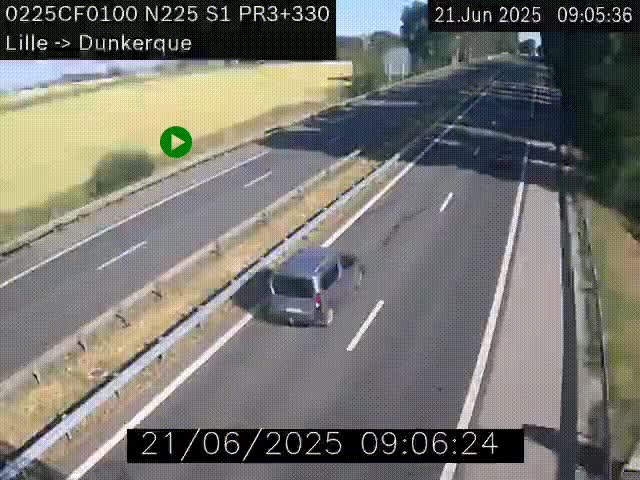 Webcam autoroute A25 (N225) à hauteur de Bergues (Bierne). Vue orientée vers Dunkerque.