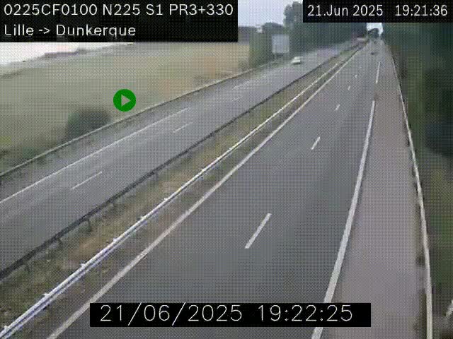 Webcam autoroute A25 (N225) à hauteur de Bergues (Bierne). Vue orientée vers Dunkerque.