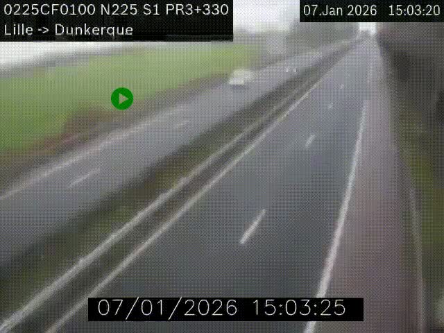 Webcam autoroute A25 (N225) à hauteur de Bergues (Bierne). Vue orientée vers Dunkerque.