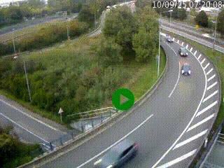 Caméra autoroute à la jonction entre l'A7 et la D301 (Boulevard urbain Sud de Lyon) à Feyzin, au sud de Lyon. Vue orientée vers Mions
