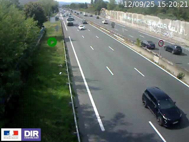 Webcam à Bron sur l'A43 à la jonction avec le boulevard périphérique de Lyon (D383). Vue orientée vers Lyon