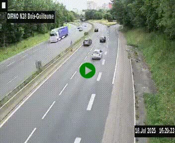 Webcam routière à hauteur de Bois-Guillaume en périphérie de Rouen. Vue orientée vers Rouen