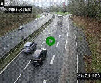 Webcam routière à hauteur de Bois-Guillaume en périphérie de Rouen. Vue orientée vers Rouen