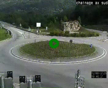 Webcam au nord d'Ax-les-Thermes au niveau de l'aire de chaînage de la N20. Vue orientée vers les Pyrénées, en direction de Pas de la Case