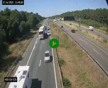 Webcam autoroute A63 en périphérie de Bordeaux au sud-est de la ville, en provenance du bassin d'Arcachon. Vue orientée vers Bordeaux