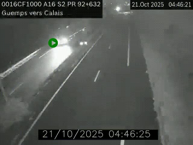 Webcam A16 juste après l'aire de repos d'Offekerque à Guemps. Vue orientée vers Calais