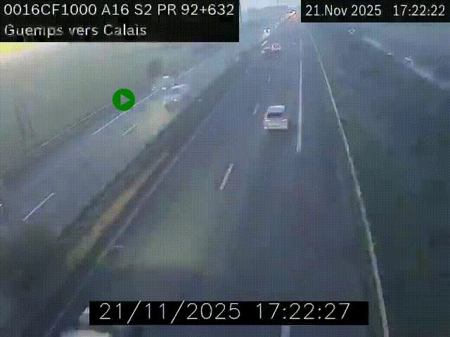 Webcam A16 juste après l'aire de repos d'Offekerque à Guemps. Vue orientée vers Calais