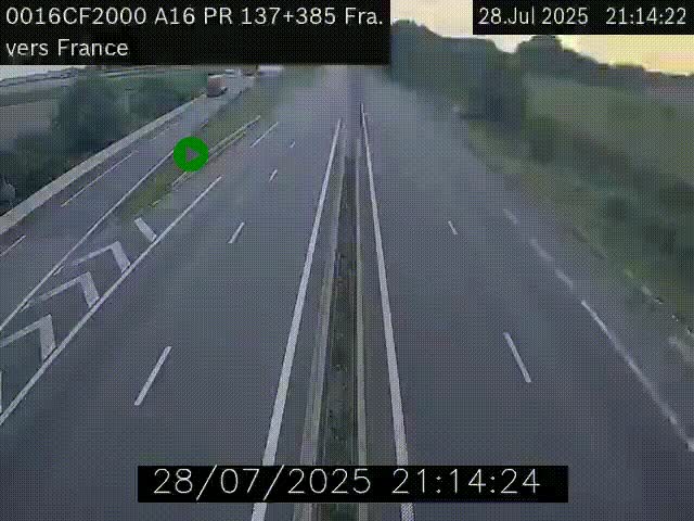 Webcam à la frontière franco-belge au niveau de Bray-Dunes/De-Panne sur l'autoroute A16. Vue orientée vers Calais
