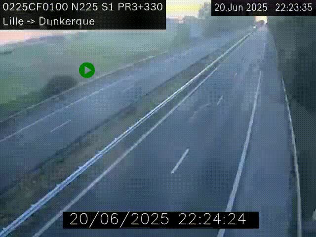 Webcam autoroute A25 (N225) à hauteur de Bergues (Bierne). Vue orientée vers Dunkerque.