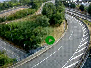 Caméra autoroute à la jonction entre l'A7 et la D301 (Boulevard urbain Sud de Lyon) à Feyzin, au sud de Lyon. Vue orientée vers Mions