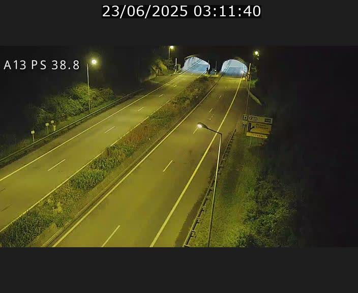 Webcam autoroute A13 à l'entrée ouest du tunnel Markusbierg à Schengen. Vue orientée vers Mondorf-les-Bains