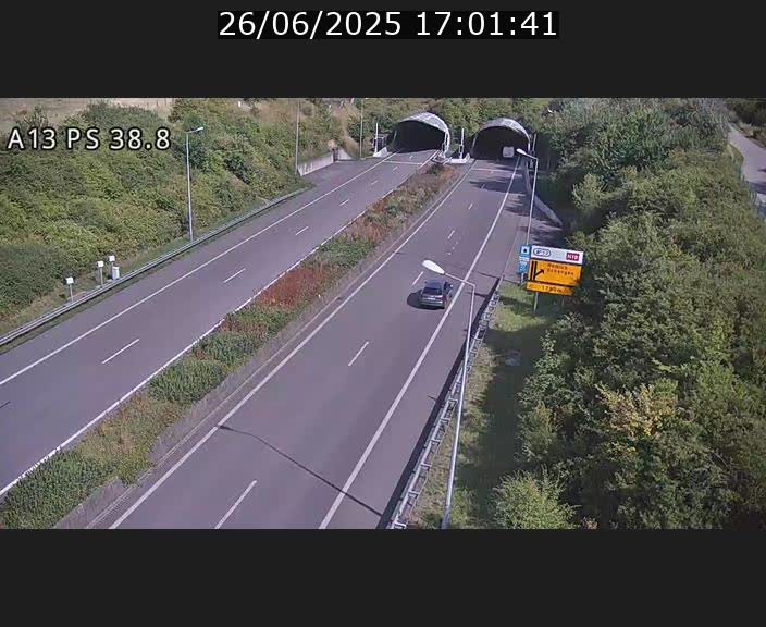 Webcam autoroute A13 à l'entrée ouest du tunnel Markusbierg à Schengen. Vue orientée vers Mondorf-les-Bains