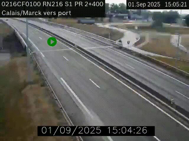 Webcam à Calais sur A216 (N216) en direction du port (harbour) de Calais.