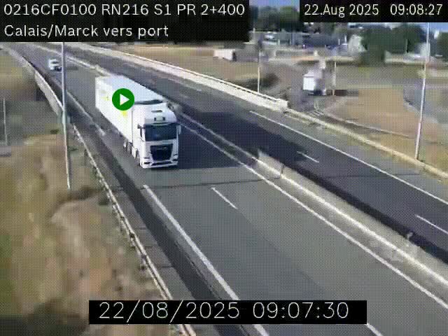 Webcam à Calais sur A216 (N216) en direction du port (harbour) de Calais.