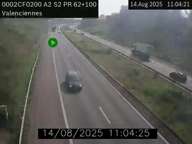 Webcam autoroute A2 à Valenciennes. Vue orientée vers Maubeuge et Mons (Belgique)