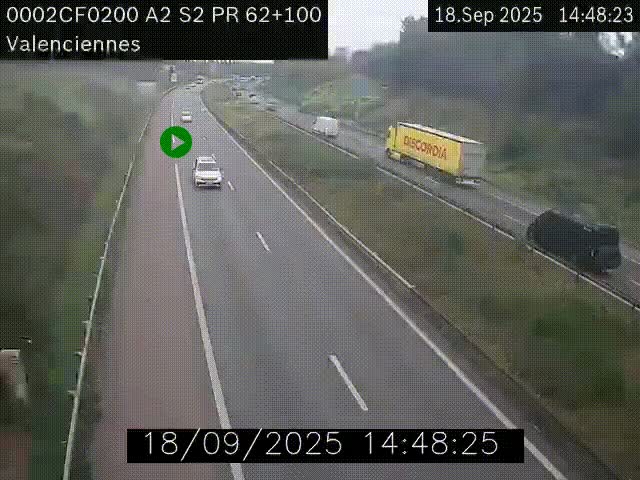 Webcam autoroute A2 à Valenciennes. Vue orientée vers Maubeuge et Mons (Belgique)
