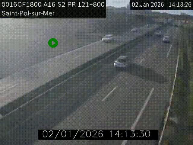 Webcam autoroute A16 à proximité de Dunkerque, à hauteur de la sortie Saint-Pol-sur-Mer. Vue orientée vers Calais