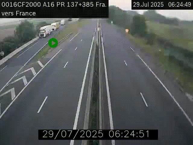 Webcam à la frontière franco-belge au niveau de Bray-Dunes/De-Panne sur l'autoroute A16. Vue orientée vers Calais