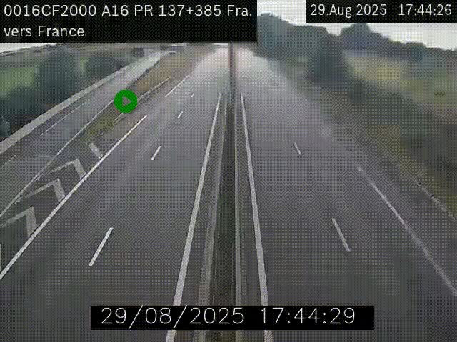 Webcam à la frontière franco-belge au niveau de Bray-Dunes/De-Panne sur l'autoroute A16. Vue orientée vers Calais
