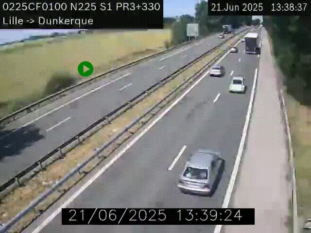 Webcam autoroute A25 (N225) à hauteur de Bergues (Bierne). Vue orientée vers Dunkerque.