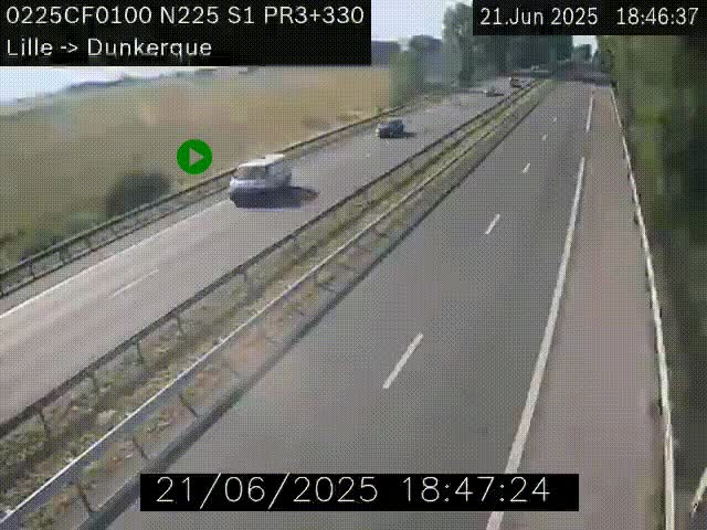 Webcam autoroute A25 (N225) à hauteur de Bergues (Bierne). Vue orientée vers Dunkerque.
