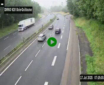Webcam routière à hauteur de Bois-Guillaume en périphérie de Rouen. Vue orientée vers Rouen