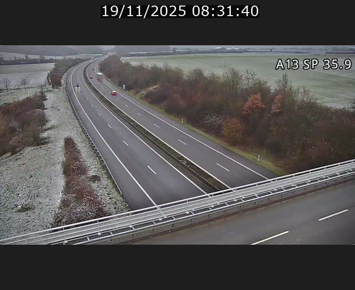 Webcam trafic sur A13 à l'entrée ouest du tunnel Markusbierg à Remerschen. Vue orientée vers Mondorf-les-Bains.