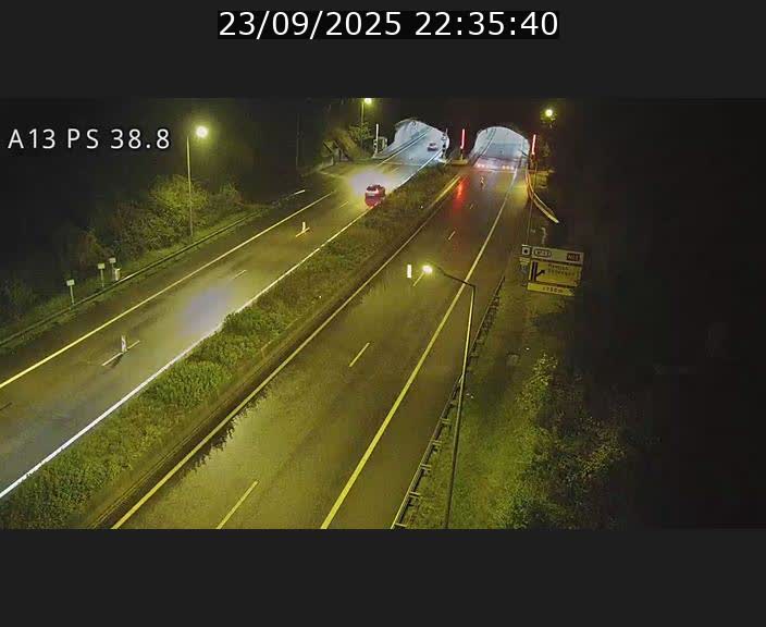 Webcam autoroute A13 à l'entrée ouest du tunnel Markusbierg à Schengen. Vue orientée vers Mondorf-les-Bains
