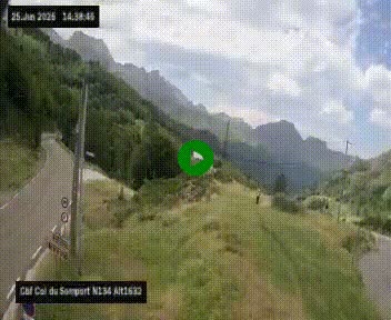 Webcam au col du Somport, côté français, sur la N134, dans les Pyrénées, en direction de l'Espagne, à 1632 mètres d'altitude