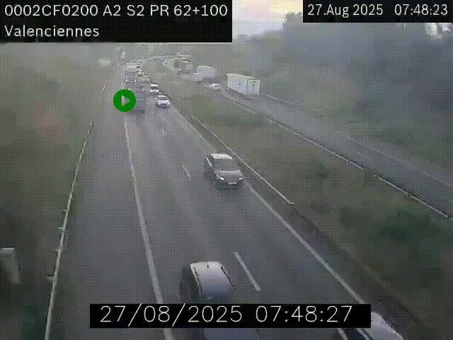 Webcam autoroute A2 à Valenciennes. Vue orientée vers Maubeuge et Mons (Belgique)