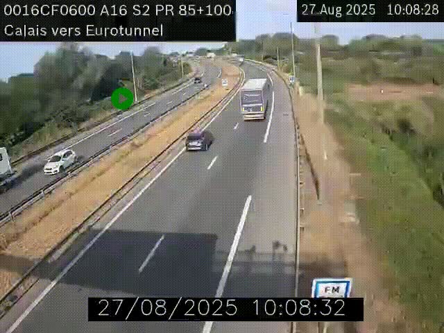 Webcam A16 à Calais en direction du Tunnel sous la Manche (Eurotunnel)
