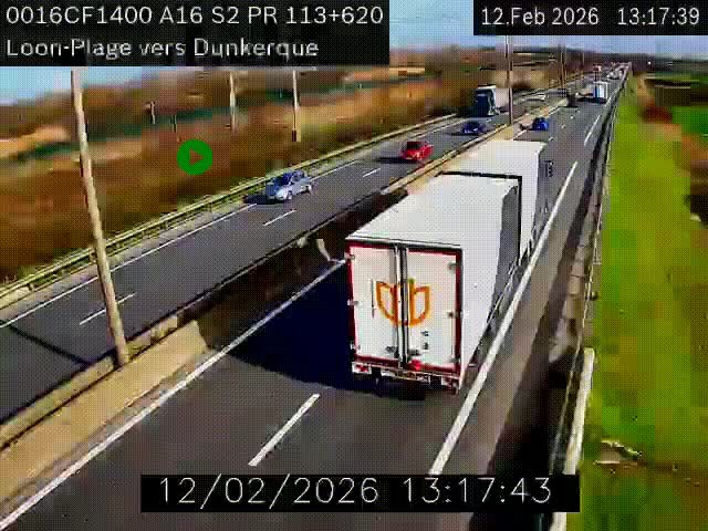 Webcam autoroute A16 à hauteur de Loon-Plage. Vue orientée vers Dunkerque et la Belgique.