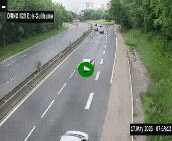 Webcam routière à hauteur de Bois-Guillaume en périphérie de Rouen. Vue orientée vers Rouen