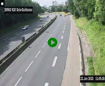 Webcam routière à hauteur de Bois-Guillaume en périphérie de Rouen. Vue orientée vers Rouen