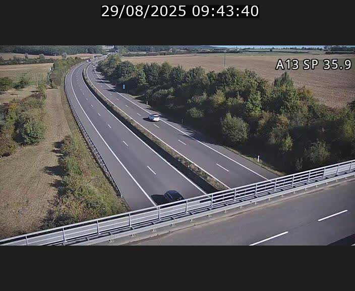 Webcam trafic sur A13 à l'entrée ouest du tunnel Markusbierg à Remerschen. Vue orientée vers Mondorf-les-Bains.