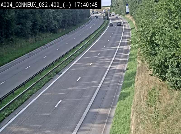 Webcam sur l'E411 avant les sorties 20 menant à Ciney, Dinant et Achêne. Vue orientée vers Namur