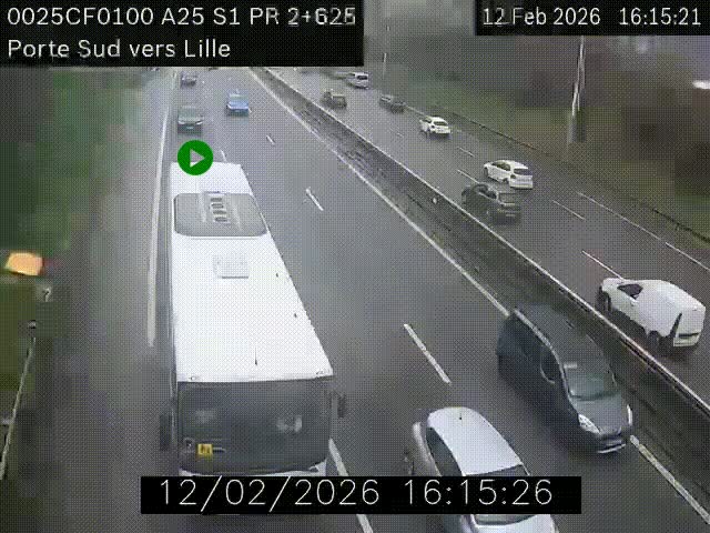 Webcam autoroute A25 sur le périphérique de Lille à hauteur de Lille-Sud et la sortie 3 Faches-Thumesnil. Vue orientée vers Lille-Centre.