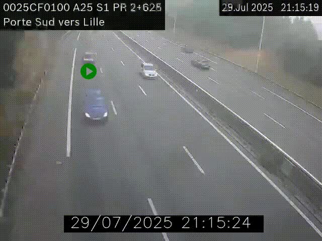 Webcam autoroute A25 sur le périphérique de Lille à hauteur de Lille-Sud et la sortie 3 Faches-Thumesnil. Vue orientée vers Lille-Centre.