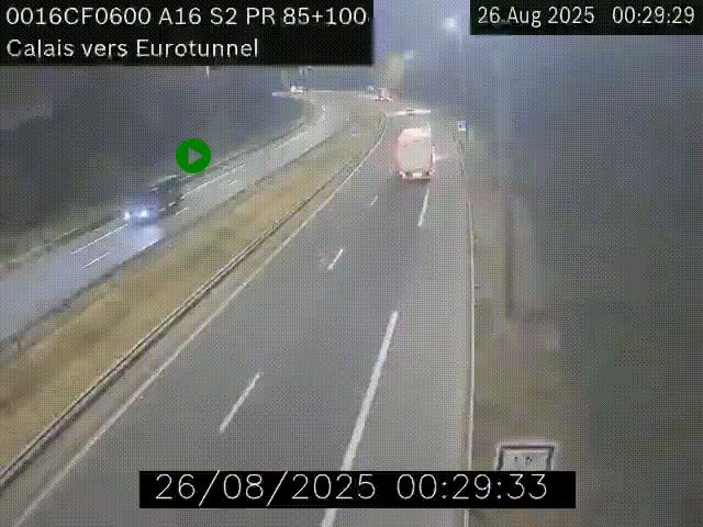 Webcam A16 à Calais en direction du Tunnel sous la Manche (Eurotunnel)