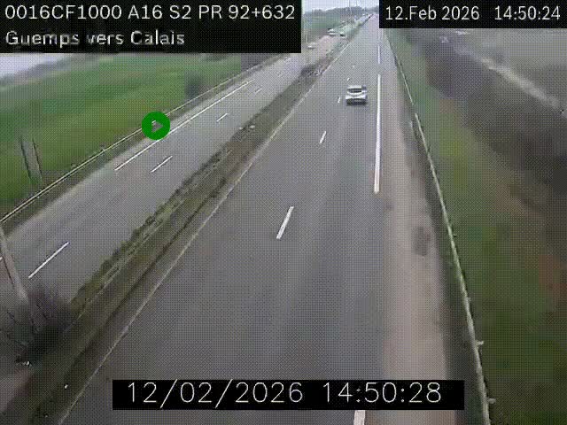 Webcam A16 juste après l'aire de repos d'Offekerque à Guemps. Vue orientée vers Calais