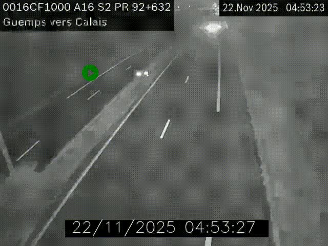 Webcam A16 juste après l'aire de repos d'Offekerque à Guemps. Vue orientée vers Calais