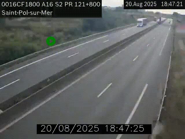 Webcam autoroute A16 à proximité de Dunkerque, à hauteur de la sortie Saint-Pol-sur-Mer. Vue orientée vers Calais