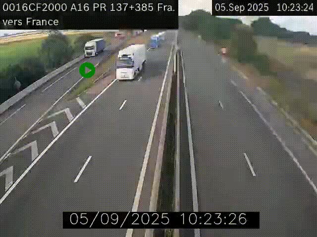 Webcam à la frontière franco-belge au niveau de Bray-Dunes/De-Panne sur l'autoroute A16. Vue orientée vers Calais