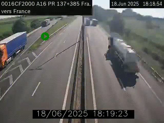 Webcam à la frontière franco-belge au niveau de Bray-Dunes/De-Panne sur l'autoroute A16. Vue orientée vers Calais
