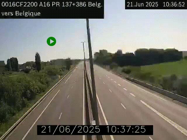 Webcam à la frontière franco-belge au niveau de Bray-Dunes/De-Panne sur l'autoroute A16. Vue orientée vers la Belgique