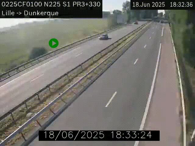 Webcam autoroute A25 (N225) à hauteur de Bergues (Bierne). Vue orientée vers Dunkerque.