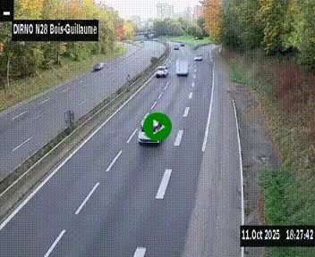 Webcam routière à hauteur de Bois-Guillaume en périphérie de Rouen. Vue orientée vers Rouen